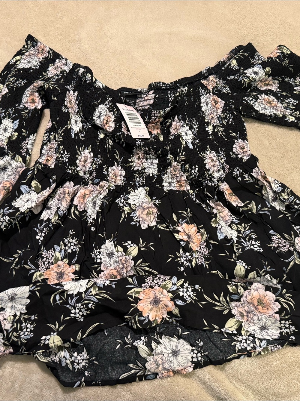 torrid Black Floral Off-Shoulder Smocked Peplum Blouse